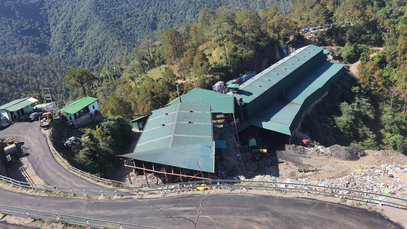 Aerial view of the Shimla Municipal Corporation operational waste-to-energy facility in the Himalayan hills